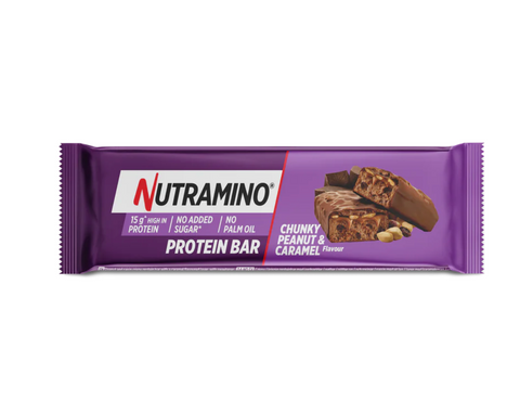 LOW SUGAR | Batoane proteice Nutramino Chunky Peanut Caramel | 15g proteine/baton | 12 buc/cutie